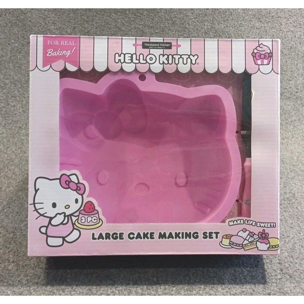 Hello Kitty Large Cake Making Set Silicone Cake Mold, Spatula, Recipe Book New